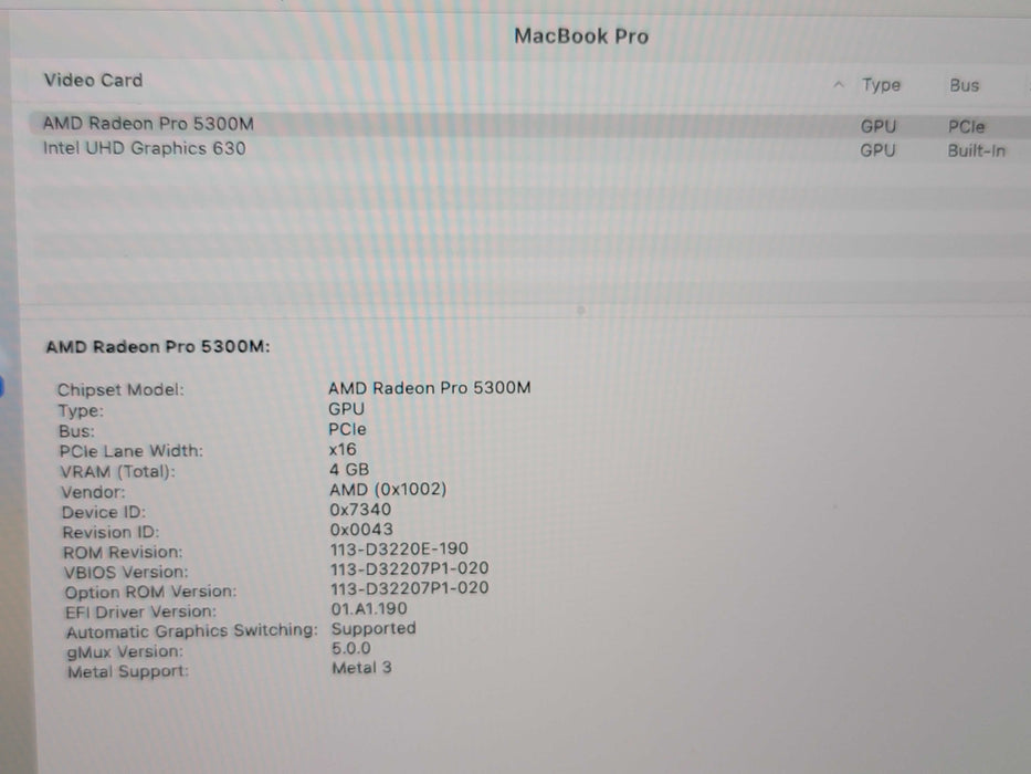 Apple Macbook Pro 2019 16" 6-Core i7-9750H @ 2.6GHz 16GB RAM 500GB SSD GPU (
