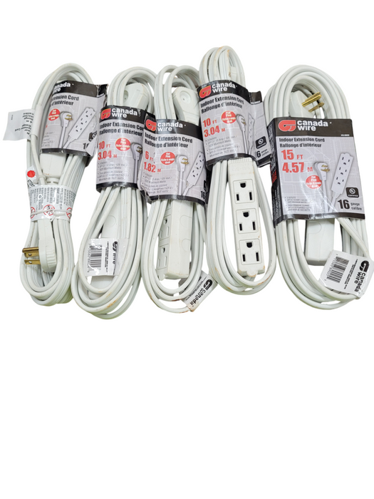 LOT of 5x Indoor Extension Cord - 3 outlet - 16 Gauge