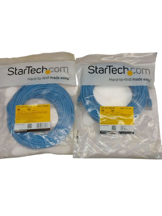 LOT 2x StarTech 50ft Blue CAT5e Snagless Ethernet Cables