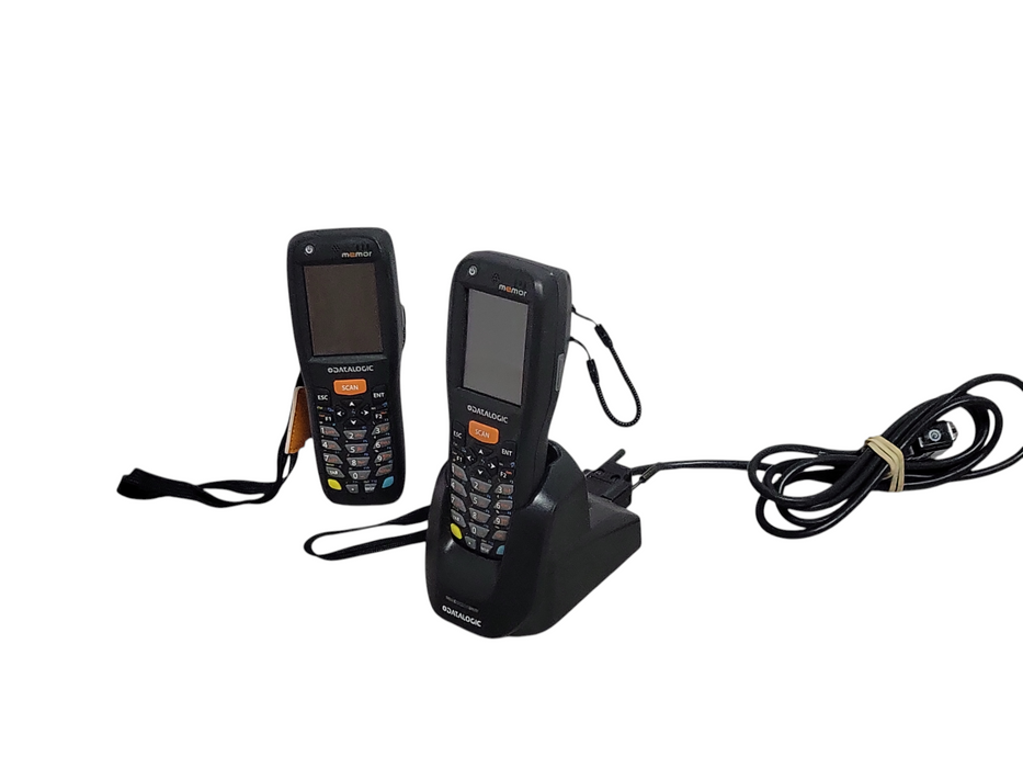 Lot of 2x Datalogic Memor X3 Barcode Scanners w/ 1x Single Slot Dock, READ _
