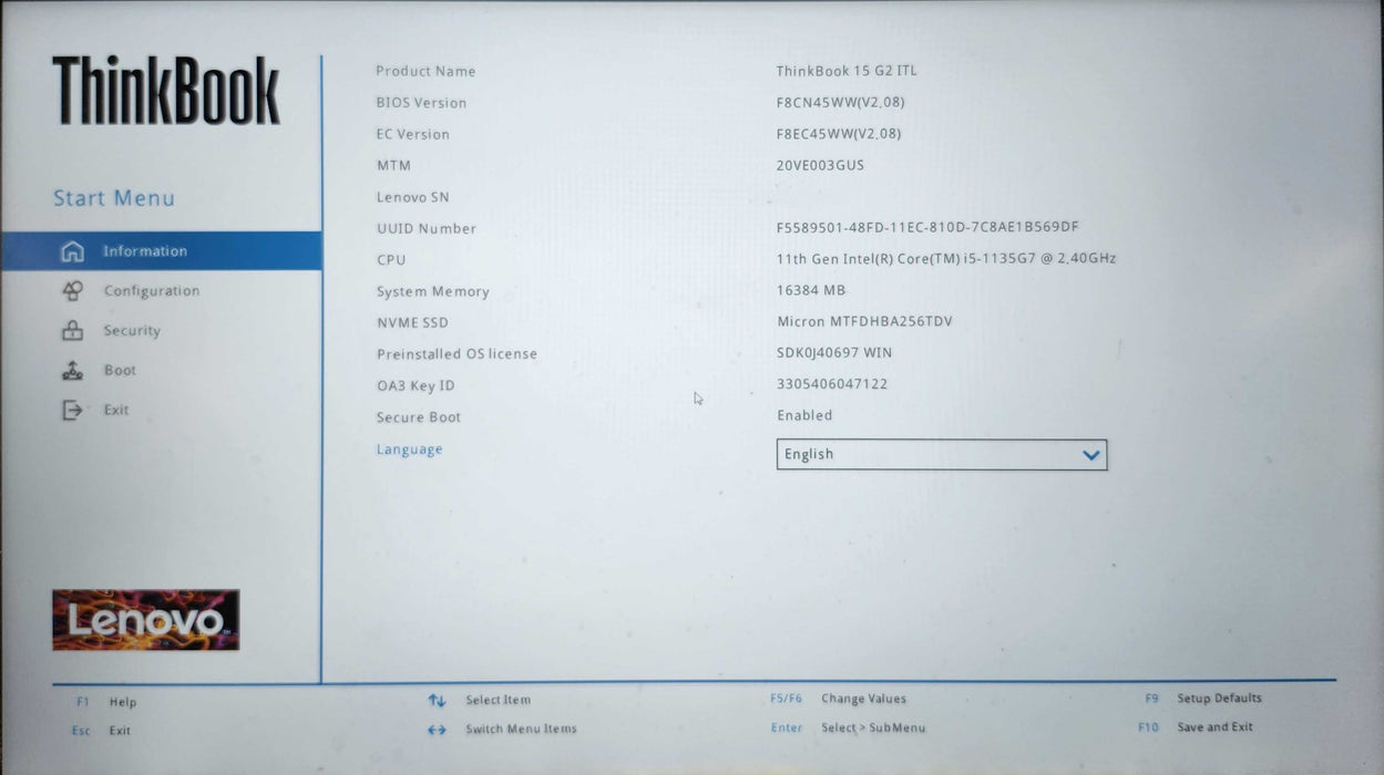 Lenovo ThinkBook 15 G2 ITL, i5-1135G7 @ 2.40GHz, 16GB DDR4, 256GB NVMe  Lap200