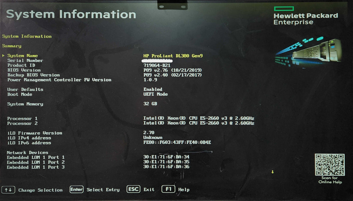 HP DL380 Gen9 2U 8x 2.5", 2x Xeon E5-2660 v3 2.60GHz, 32GB DDR4, P440ar