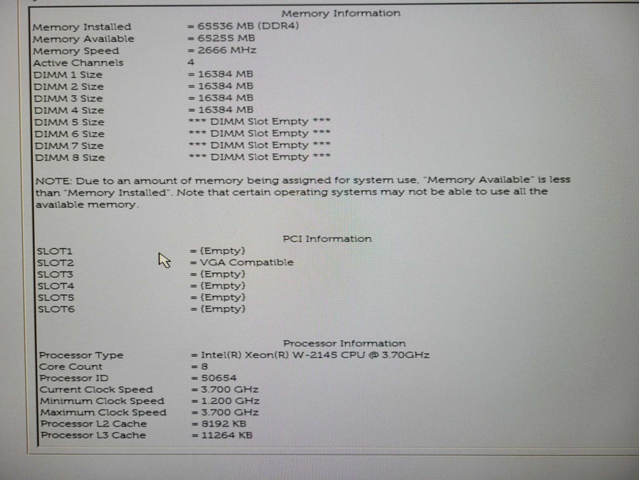 Dell Precision 5820 Xeon W-2145 3.70GHz, 64GB DDR4 NO HDD/GPU !