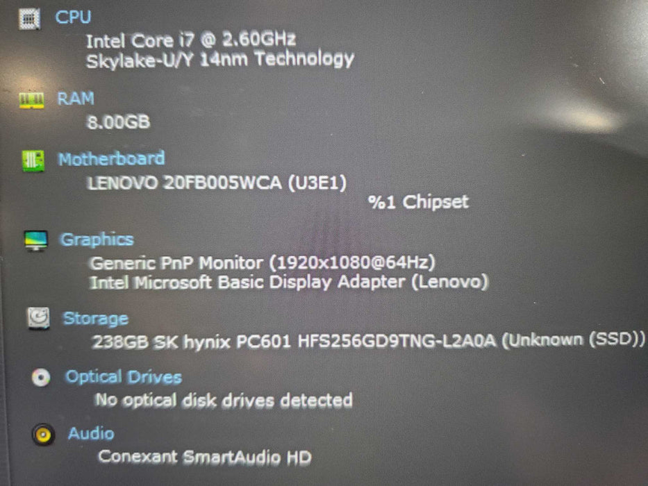 Lenovo ThinkPad X1 Carbon 14" FHD i7-6600U 2.60GHz 8GB 256GB SSD  Lap200