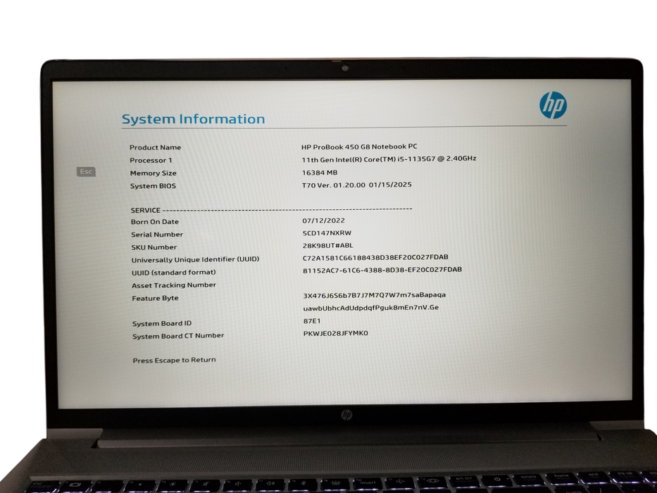 HP ProBook 450 G8 Core i5-1135G7 @2.40GHz 16GB RAM 256GB NVMe *READ*  Lap200