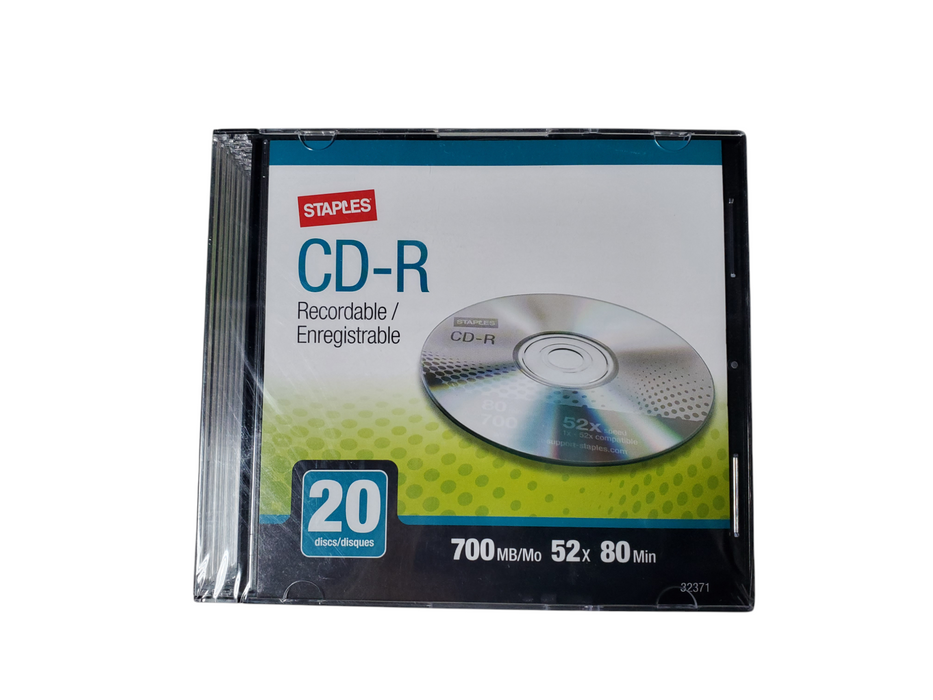 Staples 20 Blank CD-Rs Recordable Compact Discs in Cases 52x speed 700MB