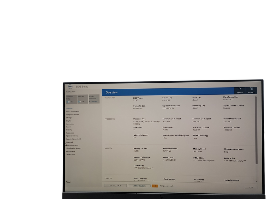 Dell OptiPlex 7090 SFF i5 - 10500 @ 3.10GHz 16GB NO HDD  DDR4 Ram θ