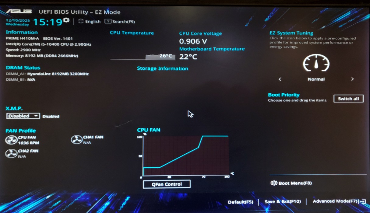Asus MotherBoard H410M-A with Intel i5-10400 CPU 2.90GHz, 8GB RAM - NO HDD