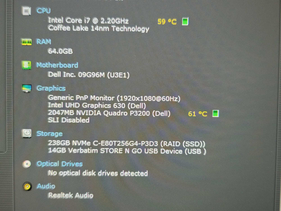Dell Precision 7730 i7-8850H 64GB DDR4 Quadro P3200 256GB SSD READ  β Lap200