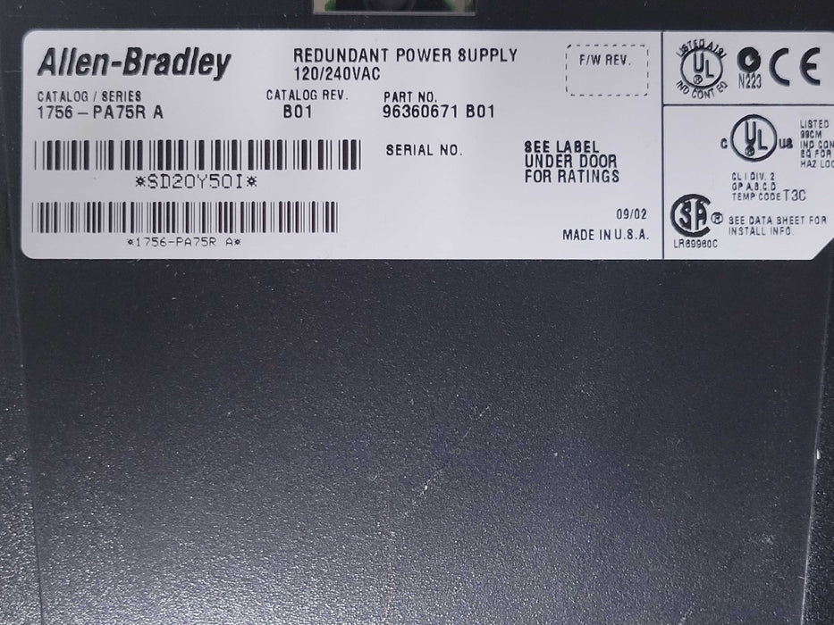 Allen-Bradley 1756-PA75R redundant power supply, READ _