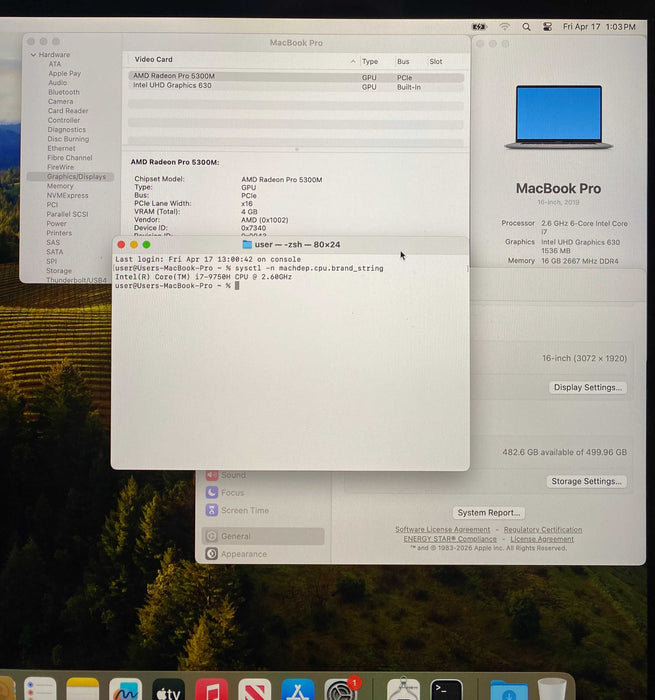 Apple MacBook Pro 16' 2019 i7-9750H Radeon Pro 5300M 16GB RAM 512SSD READ