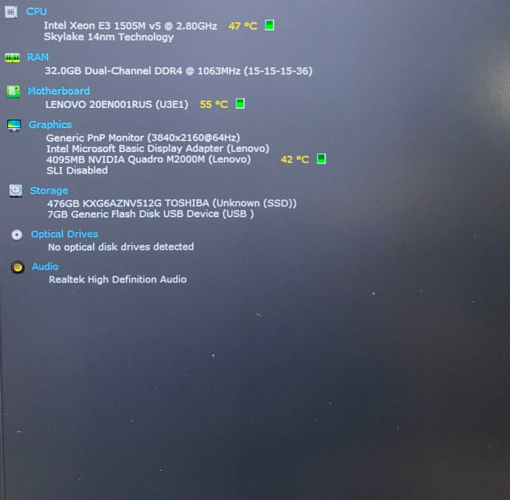 Lenovo ThinkPad P50 XEON E3-1505M v5 QUADRO M2000M 4GB GPU 4K 32GB 512SSD  Lap200