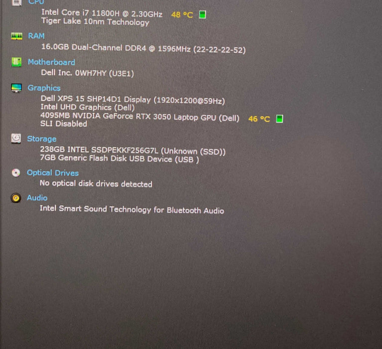 Dell XPX 15 9510 i7-11800H RTX 3050 GPU 16GB RAM 256GB SSD READ!  Lap200