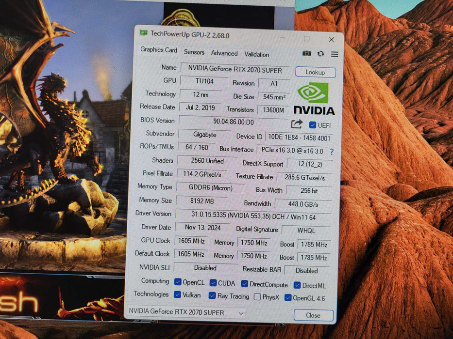 GIGABYTE NVIDIA RTX 2070 SUPER Windforce OC 3X 8GB GDDR6 Graphics Card  -