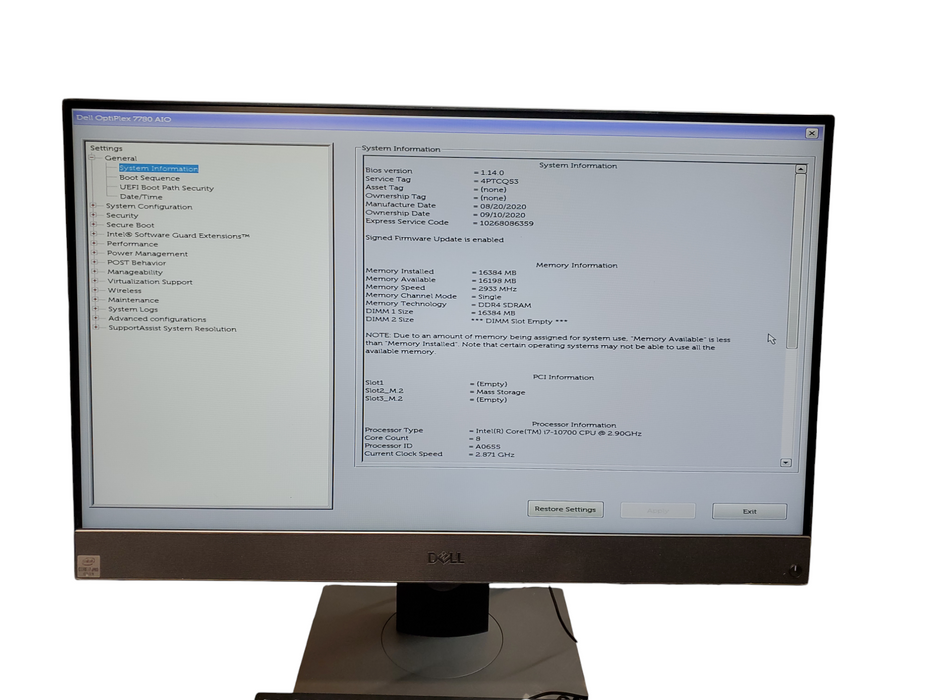 Dell Optiplex 7780 AIO, 16GB DDR4, 256GB NVMe, no OS