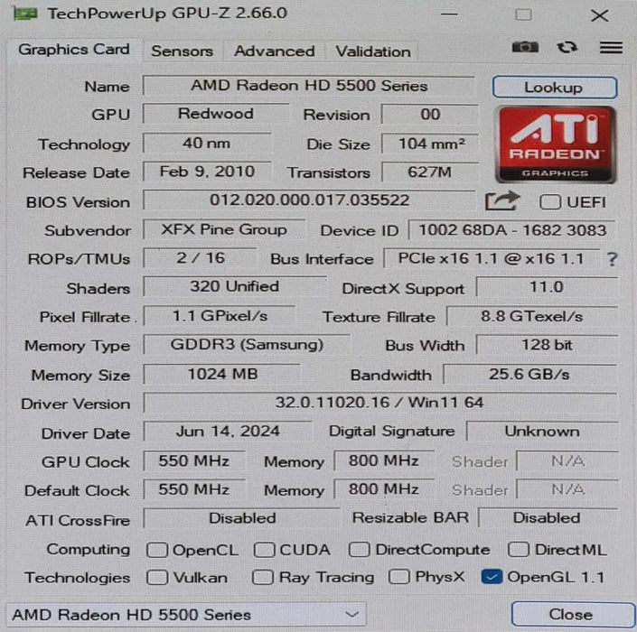 ATI HD-555X-ZH HD 5550 1GB HDMI DP VGA PCIe Graphics Card