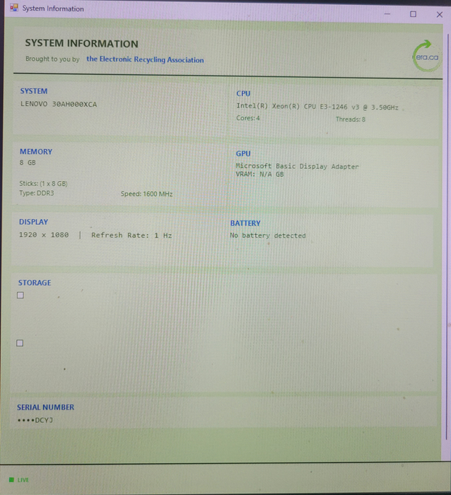 Lenovo ThinkStation P300 | Xeon E3-1246 v3 @3.50GHz 8GB DDR4, No HDD