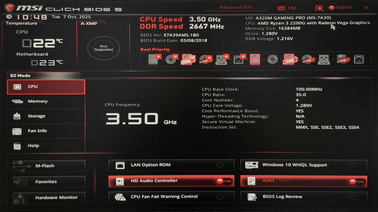 Custom PC/ MSI A320M Gaming Pro, Ryzen 3 2200G, 16GB DDR4, 256GB NVMe