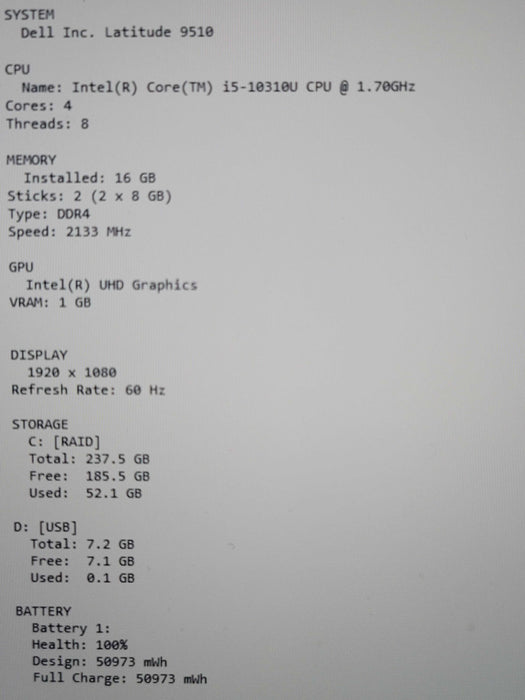 Dell Latitude 9510 i5-10310U 16GB DDR4 256GB NVMe READ β Lap200