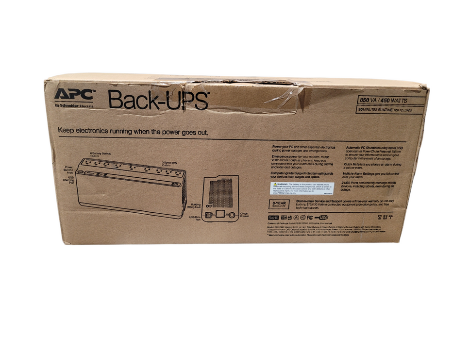 APC Back‑UPS ES 850VA (BE850M2) with 2 USB Charging Ports