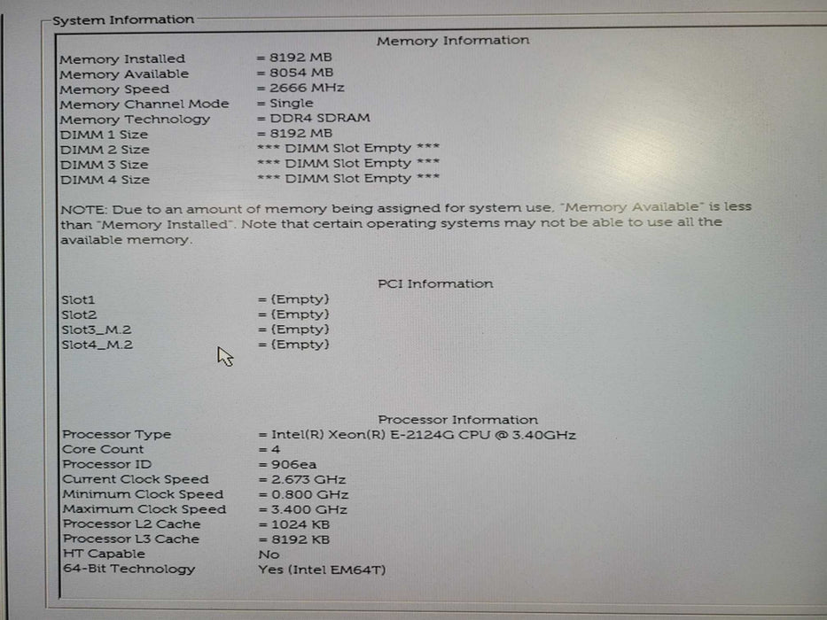 DELL Precision T3430 Intel Xeon E-2124G 8GB RAM NO HDD !