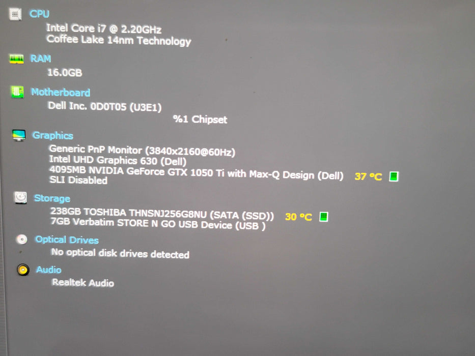 Dell XPS 15 9570 i7-8750H 16GB DDR4 GTX 1050 Ti Max Q 256GB M.2 SD 4K TOUCH β Lap200