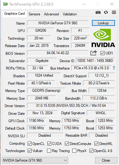 Gigabyte Windforce GTX 960 OC 2 GB GDDR5 Graphics Card