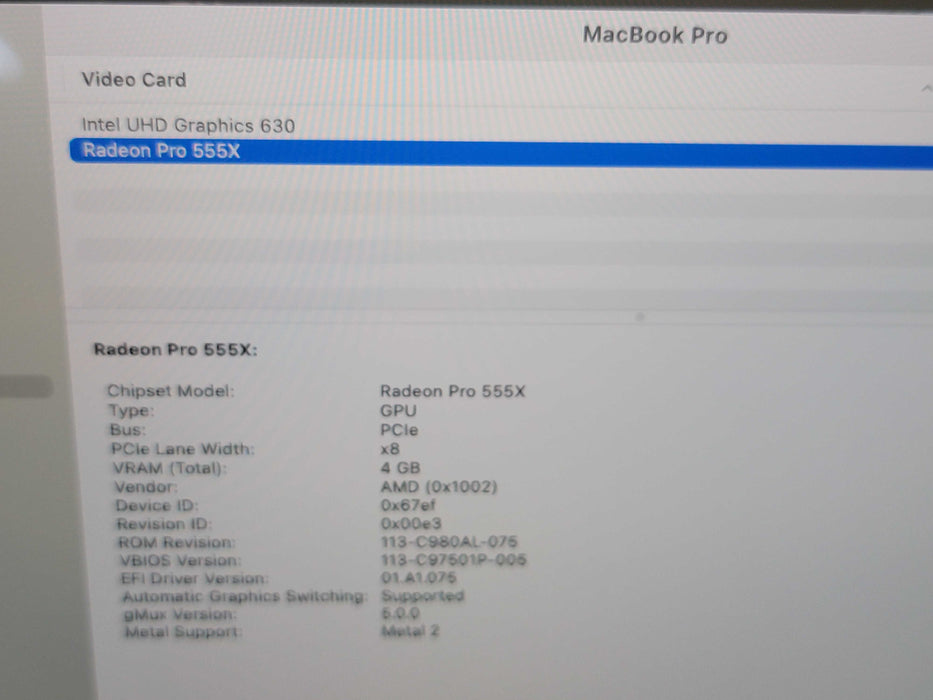 Apple Macbook Pro 2019 15" 6-Core i7-9750H @ 2.6GHz 16GB DDR4 250GB SSD GPU (