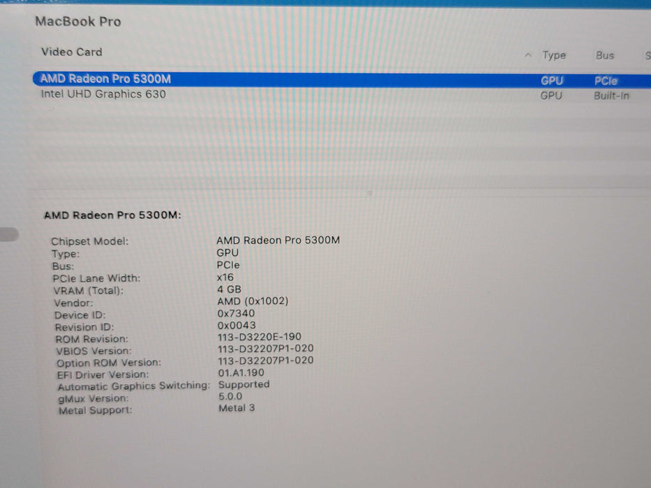 Apple Macbook Pro 2019 16" 6-Core i7-9750H @ 2.6GHz 16GB RAM 500GB SSD GPU (