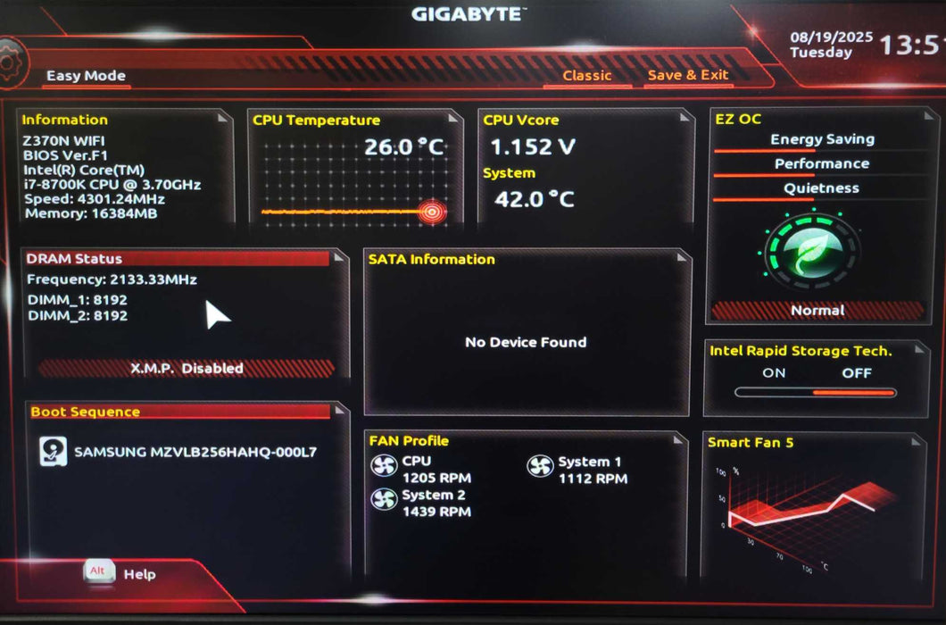 Custom/Gigabyte PC, Core I7-8700K 3.70GHz, 16GB DDR4, 256GB nVME, 550W PSU Q_