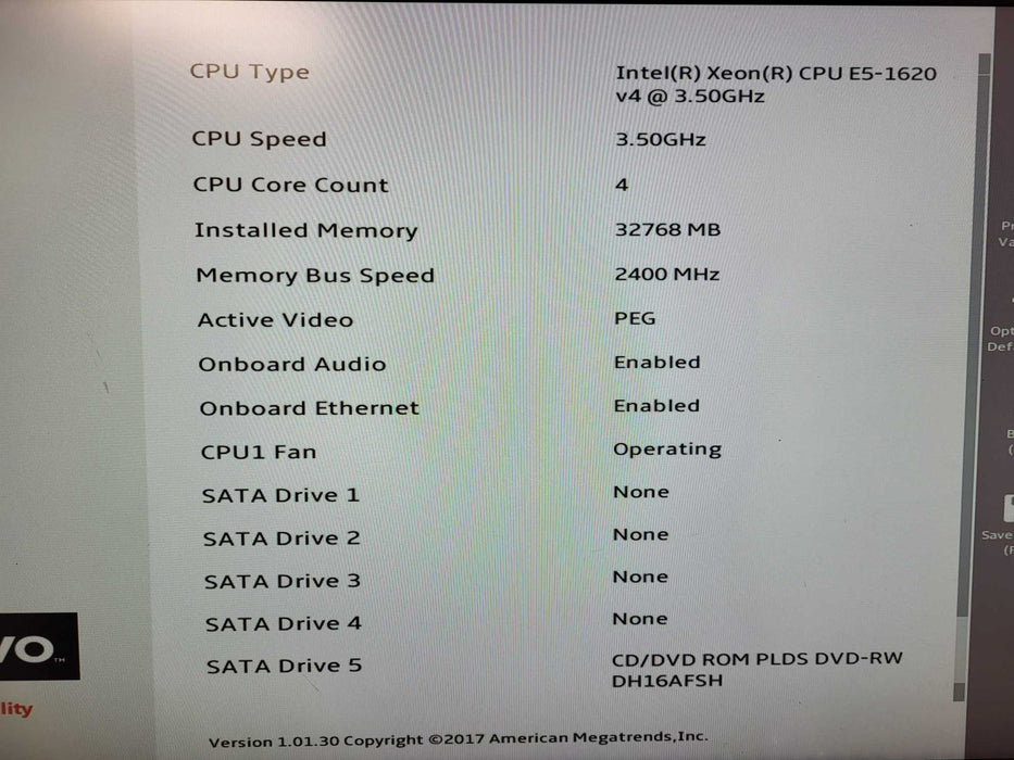 Lenovo ThinkStation P510 Xeon E5-1620 v4 @ 3.5GHz 32GB DDR4 GTX 1060 NO HDD $