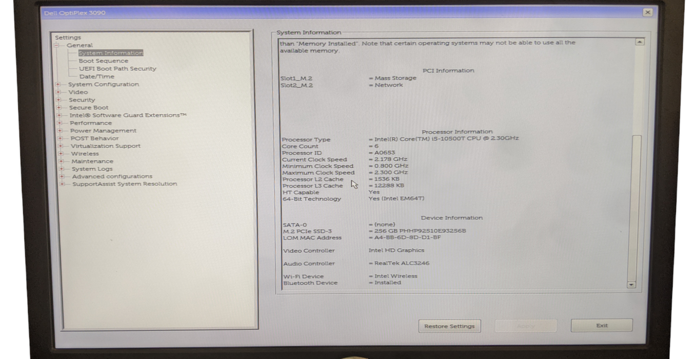 Dell OptiPlex 3090 USFF | Core i5-10500T | 8GB DDR3 | 256GB M.2 | No OS