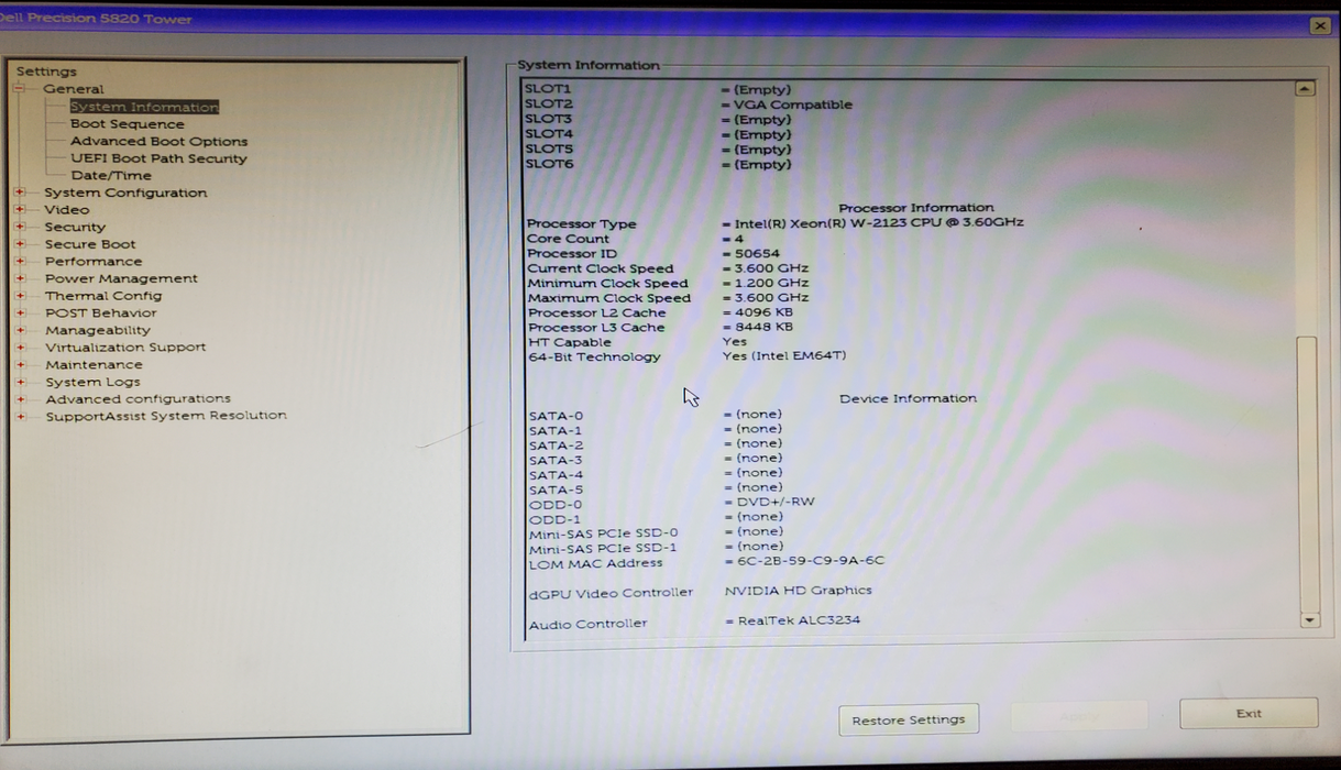Dell Precision T5820 - Xeon W-2123 32GB DDR4 - No HDD/GPU