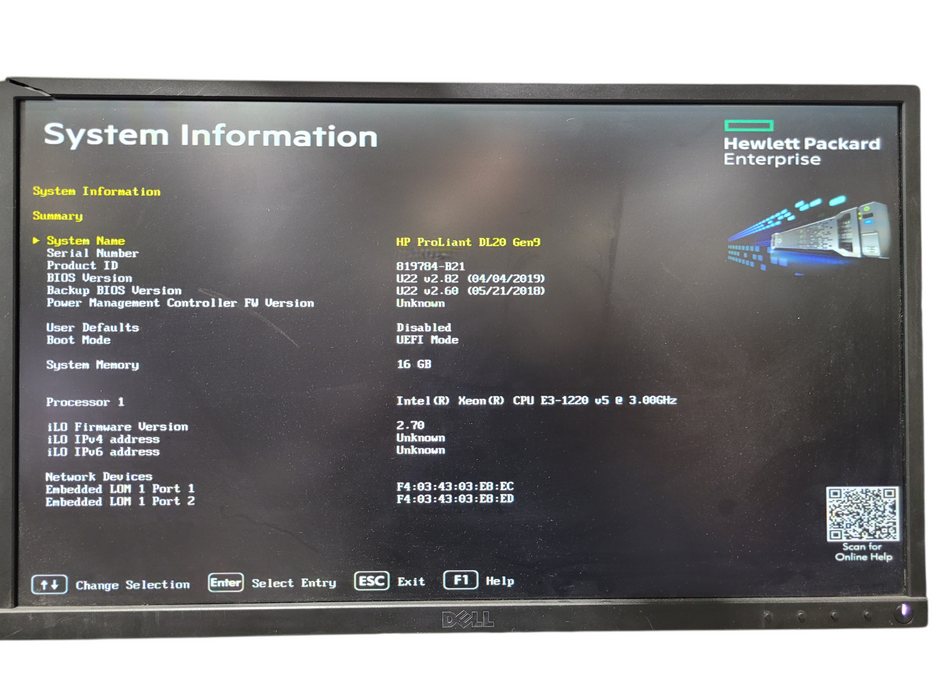 HP ProLiant DL20 Gen 9 | Xeon E-1220 v5 @3.00GHz 16GB DDR4 | NO HDD | B140i