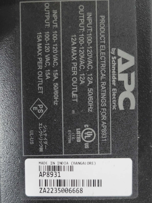 APC AP8931 power distribution unit (PDU) 8 AC outlet(s) Black _