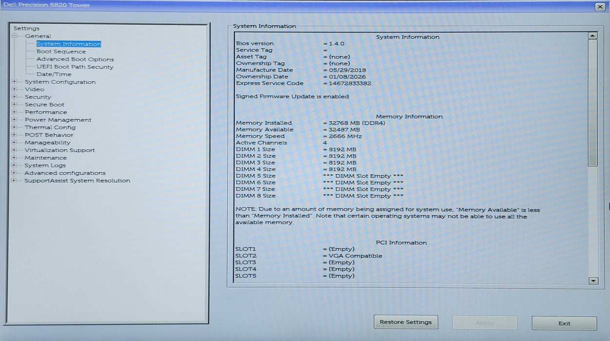 Dell Precision 5820, Xeon W-2133 3.60GHz, 32GB DDR4, M2000, 950W PSU
