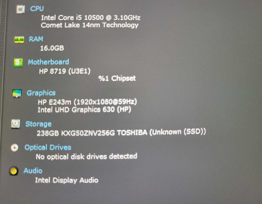HP ProDesk 400 G7 SFF, Core i5-10500 3.10Ghz 16GB DDR4 RAM 256GB Nvme _