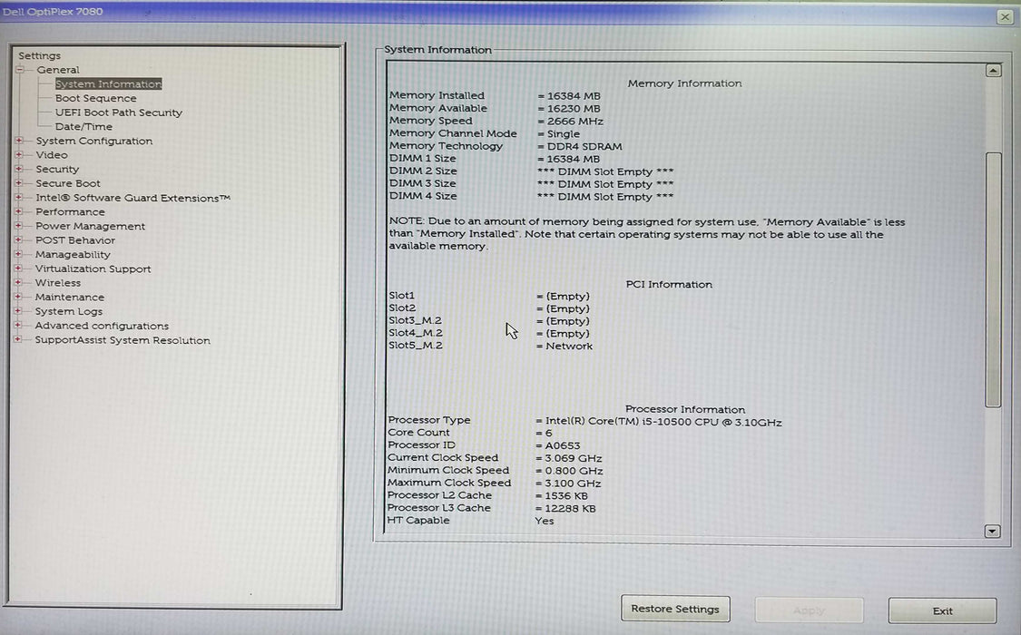 Dell OptiPlex 7080 SFF Intel i5-10500 CPU 3.10GHz 16GB RAM - No HDD Q
