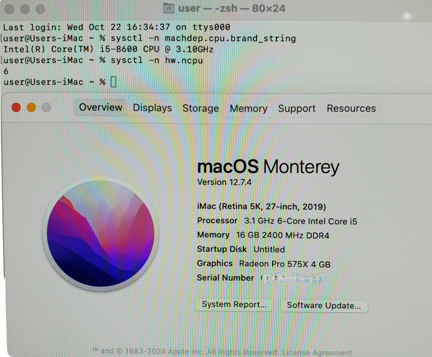 Apple iMac 27" Retina 5K 2019, i5-8600 CPU, 16GB, Radeon Pro 575X - 1TB