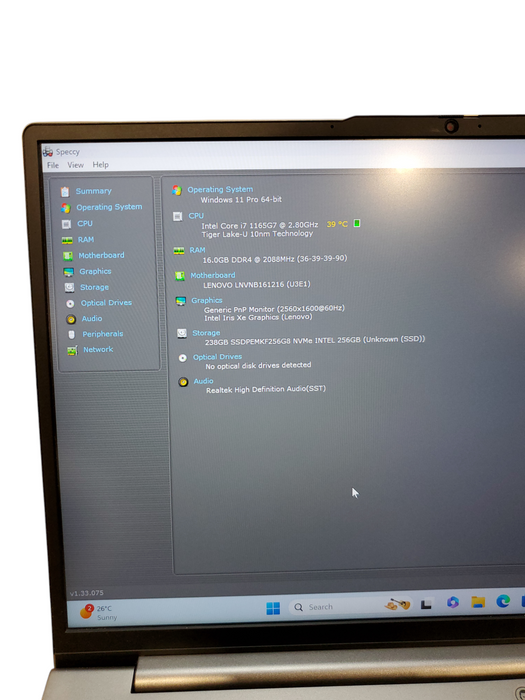 Lenovo ThinkBook 13s G2 ITL 13.3" I7-1165G7 16GB RAM 256GB NVME SSD  Lap200
