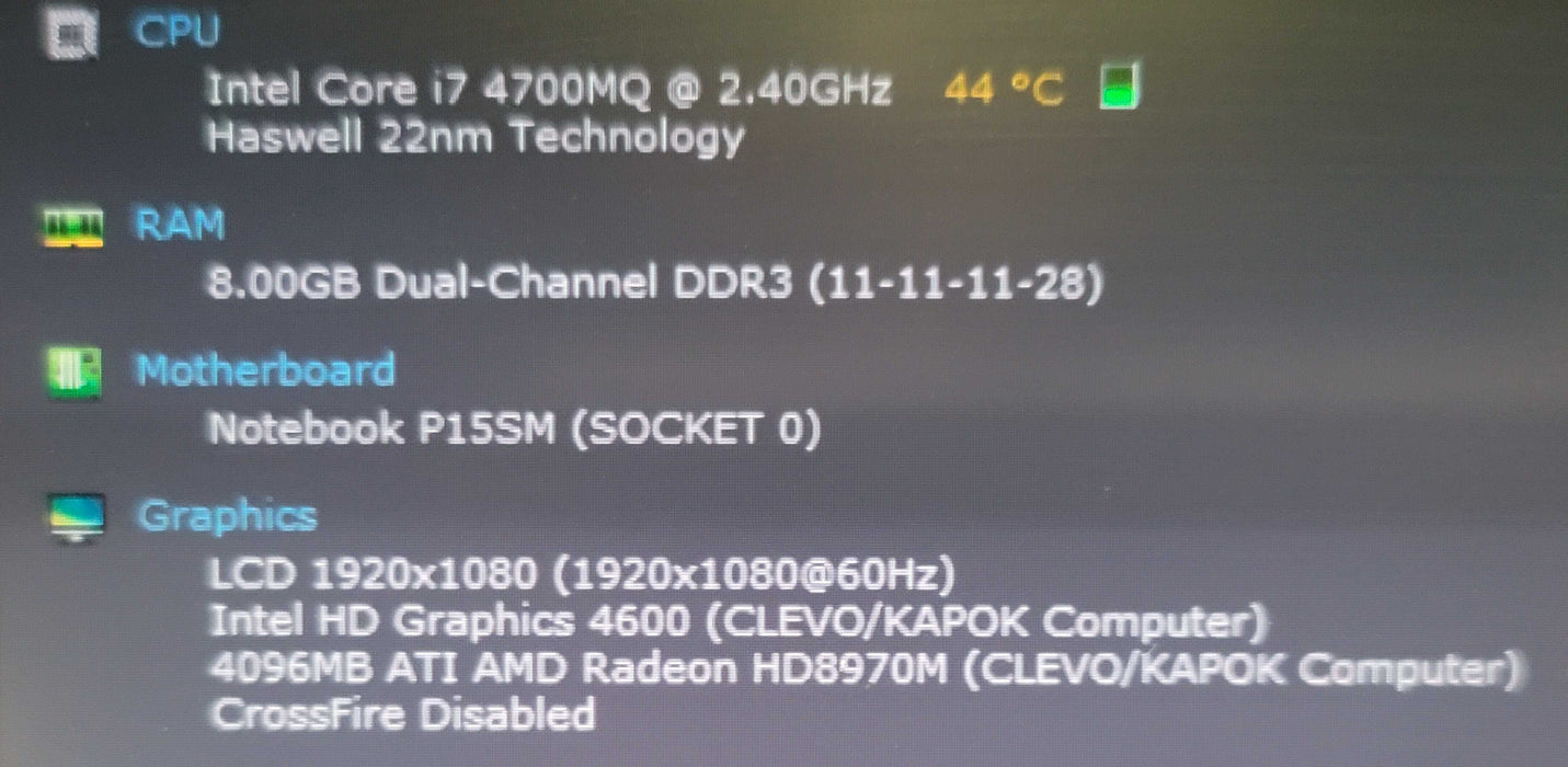 Clevo NoteBook P157SM i7 4700MQ 8GB DDR3 Radeon HD8970M NO SSD  β BudLap