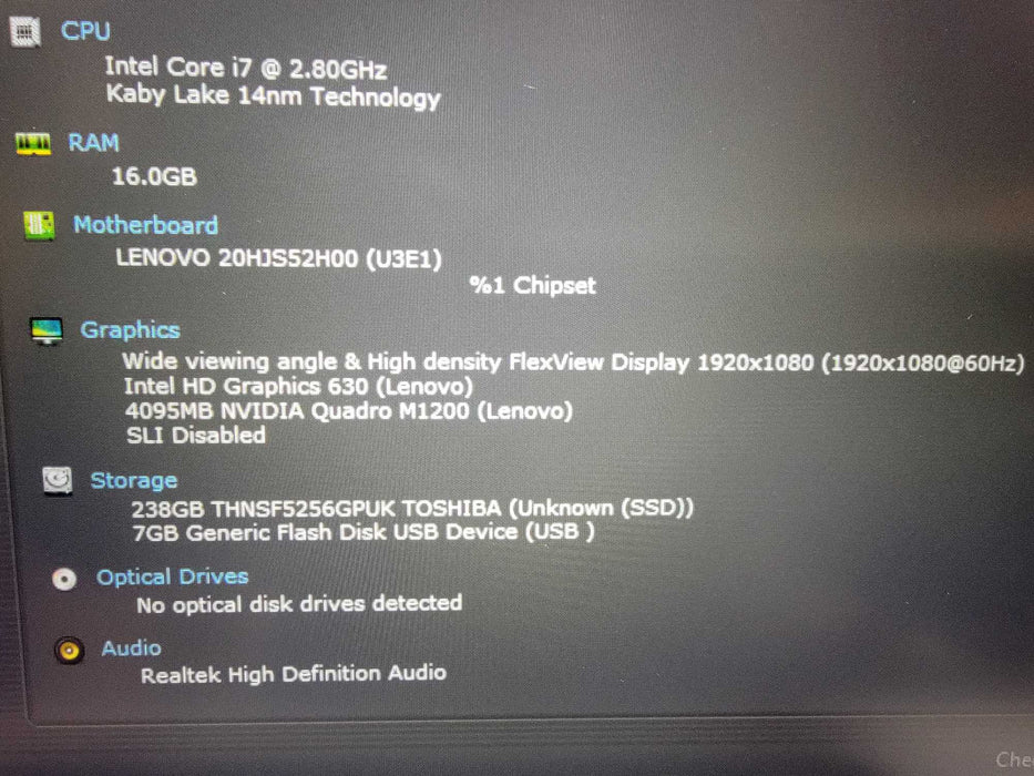 Lenovo ThinkPad P51 | i7-7700HQ | 16GB RAM | 256GB SSD| Quadro M1200 - READ  Lap200