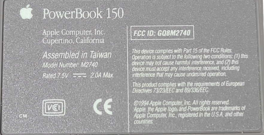 Vintage M2740 Macintosh PowerBook 150 w/ Power Adapter | NO HDD
