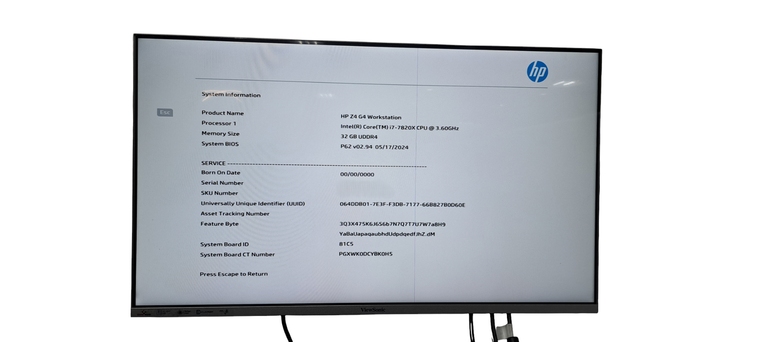 HP Z4 G4 Workstation i7-7820X CPU|32GB DDR4|NVIDIA P4000 8GB|500GB NVMe