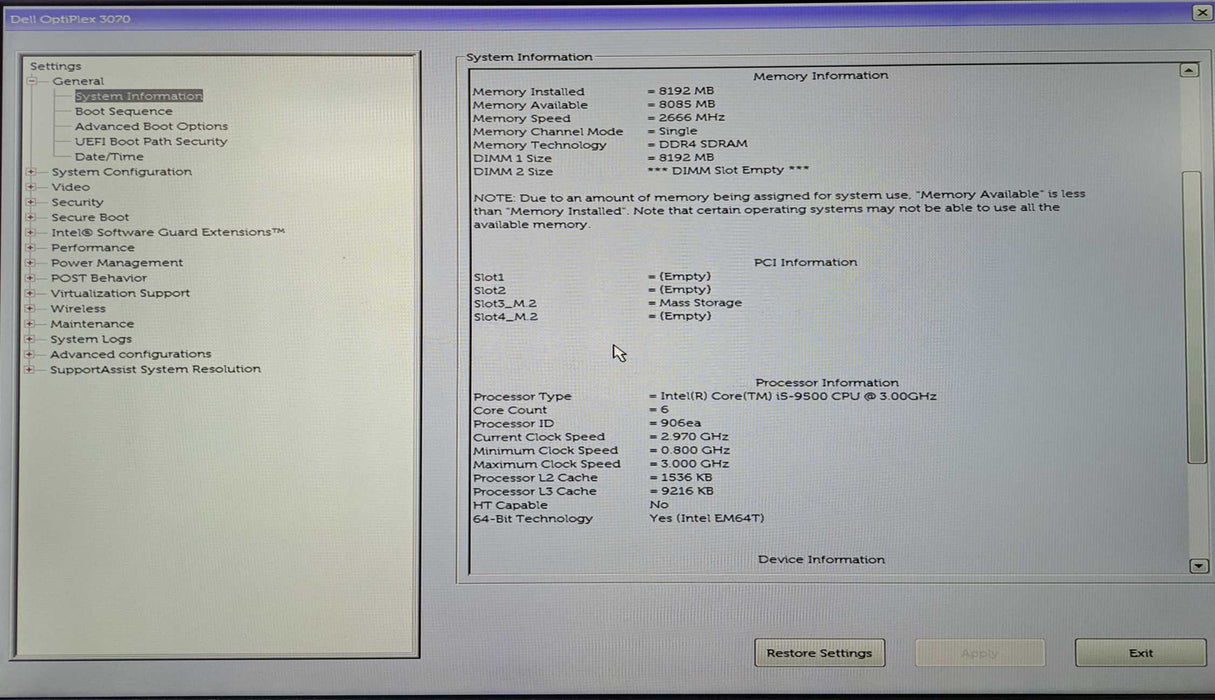 Dell OptiPlex 3070 SFF | Intel Core i5-9500 @3.00GHz, 8GB DDR4, 256GB NVMe )