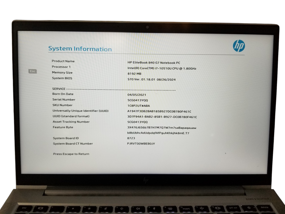 HP EliteBook 840 G7, Core i7-10510U, 8GB RAM 256GB NVMe *READ*  Lap200