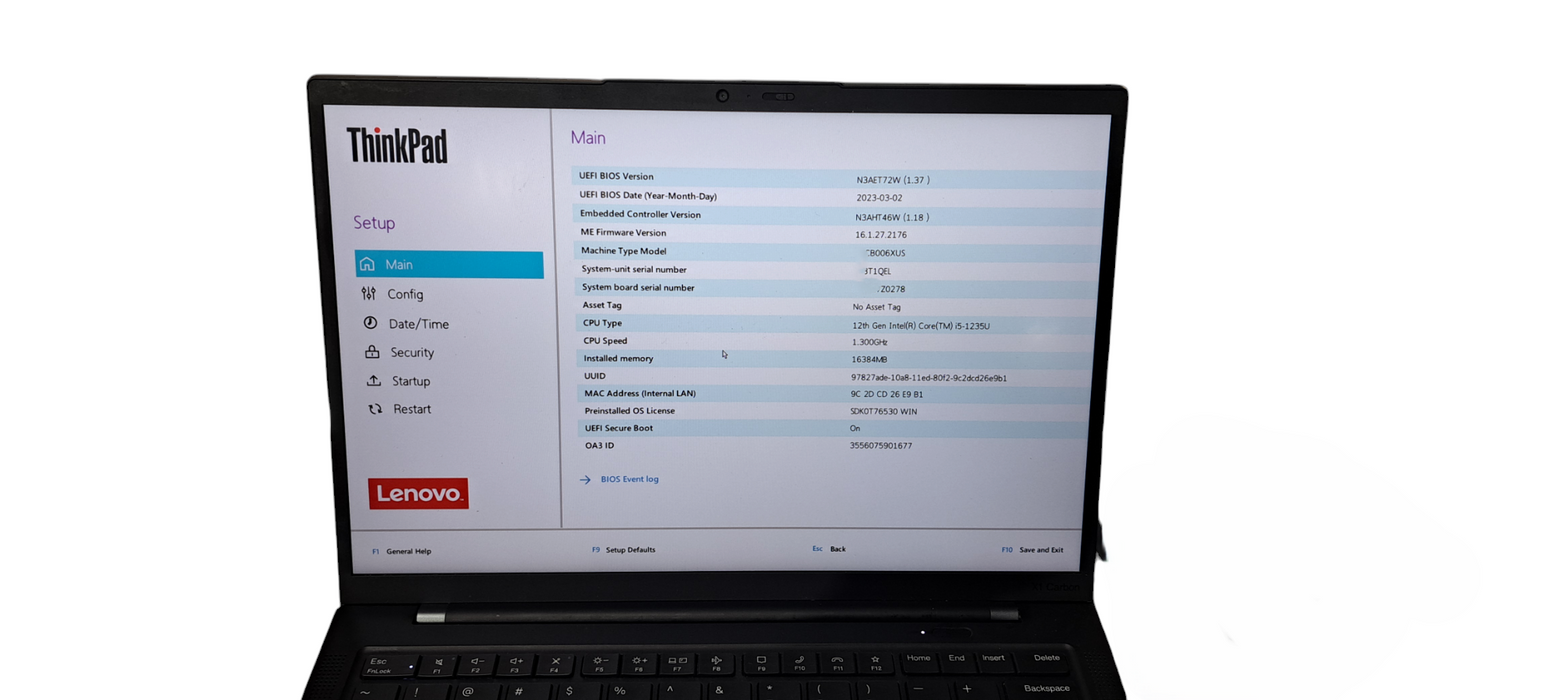 ThinkPad X1 Carbon Gen 10 i5-1235U CPU |16GB DDR5| No HDD|READ  Lap200