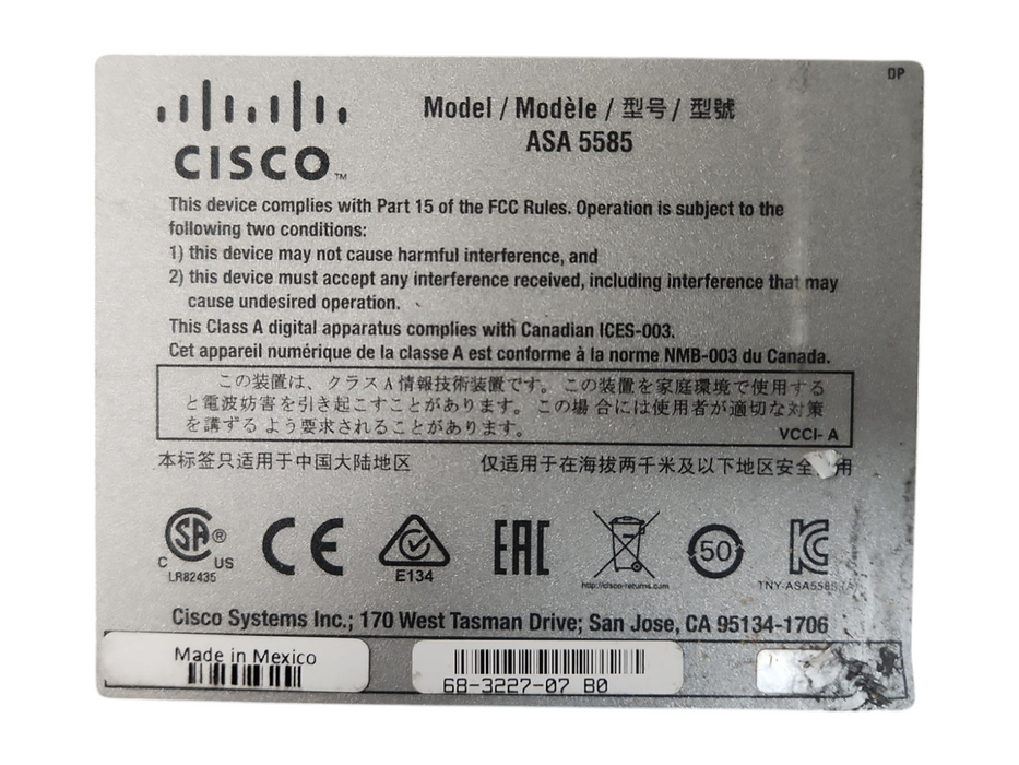 Cisco ASA 5585 Security Appliance w/ 2x ASA 5585-X SSP-20 & 2x 1200W PSU