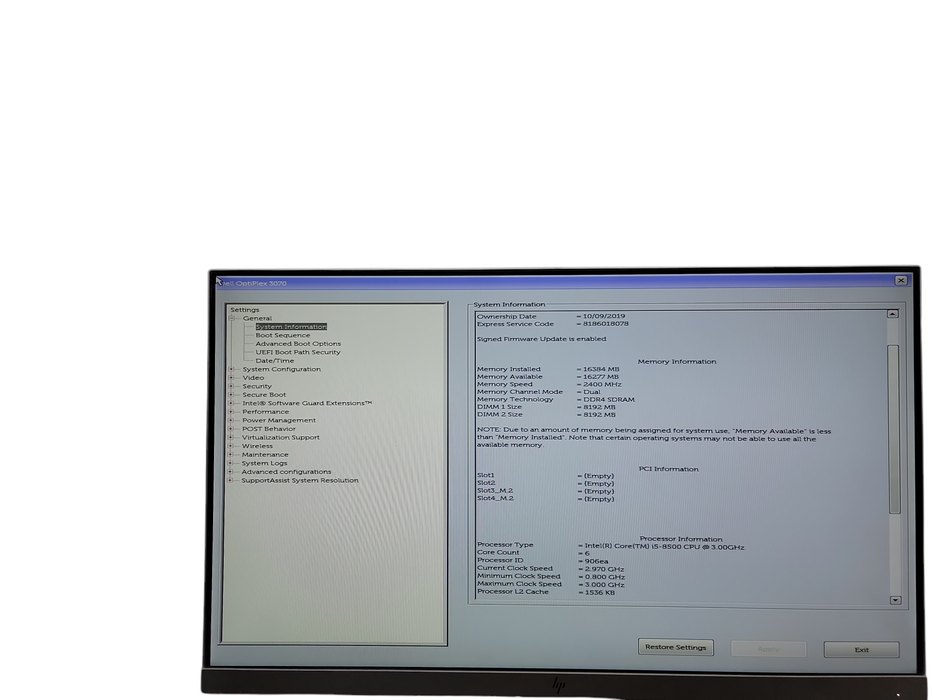 Dell Optiplex 3070 SFF i5 - 8500 @ 3.00GHz 16GB DDR4  Qθ