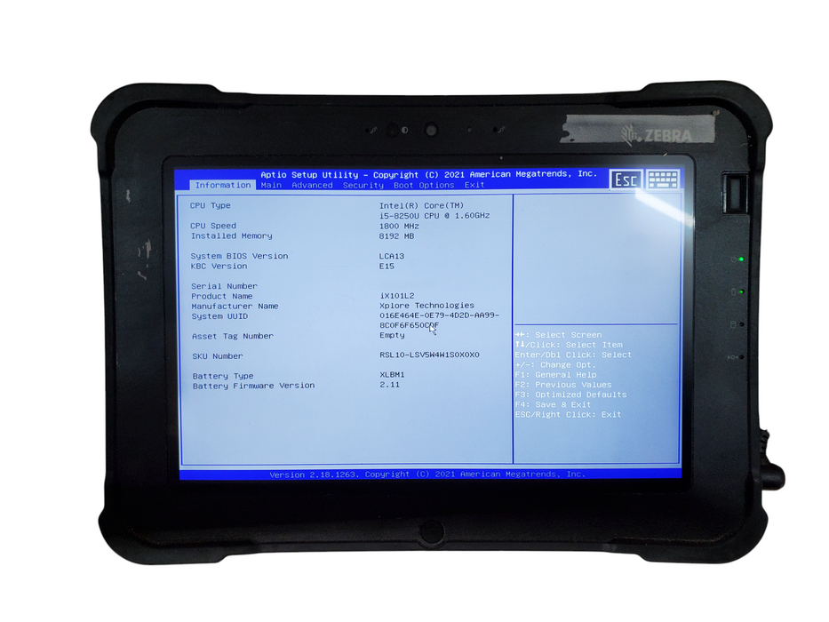 Zebra XPLORE XPAD iX101L2 i5-8250u 8GB RAM w/ Battery - No SSD Q